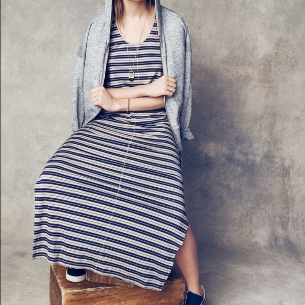 Madewell Taupe Blue Striped Maxi Sleeveless Dress